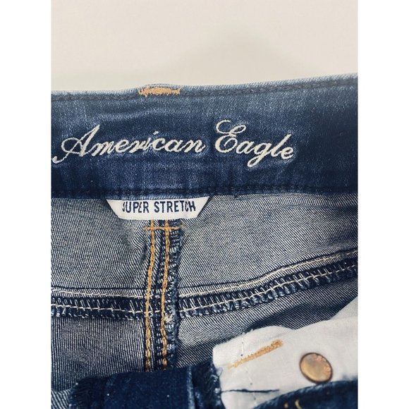 American Eagle Womens Jean Shorts Sz 2 Stretch Denim Cuffed Booty Mini Raw Hem - Picture 6 of 8
